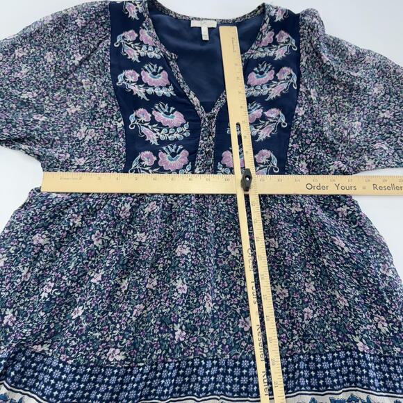 Joie Dress Womens Extra‎ Small XS Blue Purple Emlen Floral Silk Boho Peasant - Picture 9 of 10